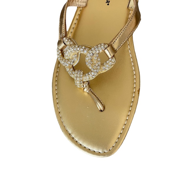 Athena Alexander Gold Sandals with sparkle rhinestone decoration in front. - Picture 3 of 13